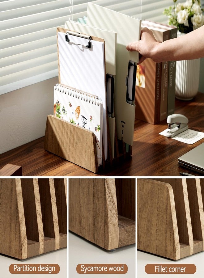 KIRIGEN Wooden Desk Mail Organizer 5 Slots File Paper Holder Desktop Wood Document Letter Holder Organizer for Home Office Dark Brown (5KWJJ-DBR) - Image 5